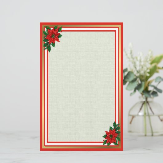 Poinsettia Holiday Briefpapier (Staand voorkant)