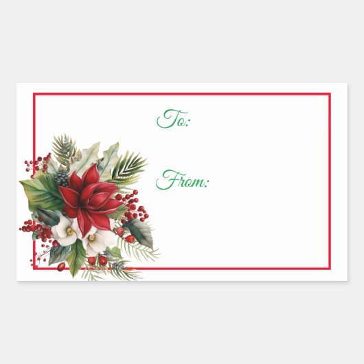 Poinsettia Holiday Christmas Sticker Gift Tags (Voorkant)