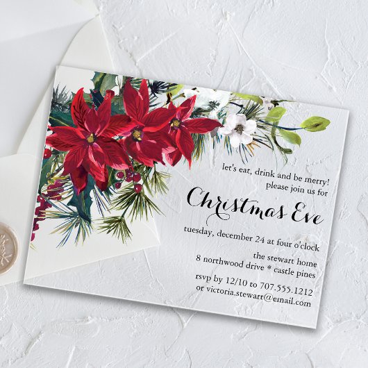 Poinsettia Holiday Floral | Kerstavond Acryl Uitnodigingen