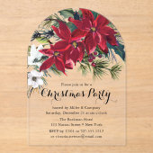 Poinsettia Holiday Floral kerstparty Company Acryl Uitnodigingen (Voorkant)