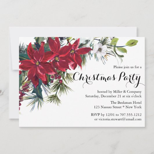Poinsettia Holiday Floral kerstparty Company Kaart (Voorkant)