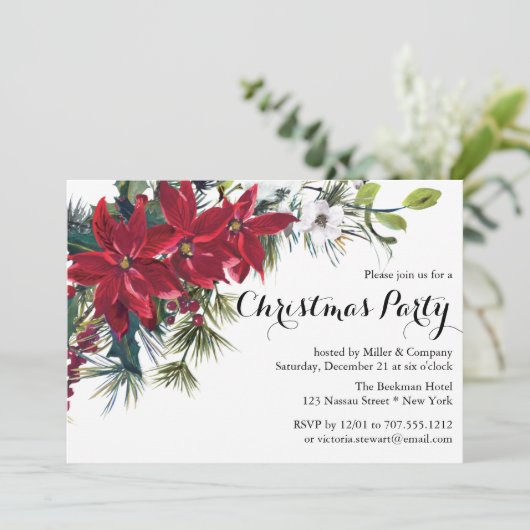 Poinsettia Holiday Floral kerstparty Company Kaart (Staand voorkant)