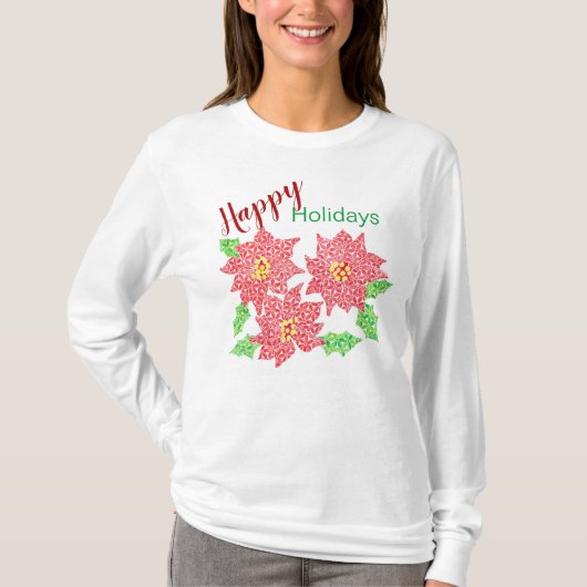 Poinsettia Holiday Long Sleeved T-shirt (Voorkant)