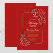 Poinsettia Holiday Party Gold BoundRed Kaart (Voorkant / Achterkant)