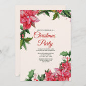 Poinsettia Holiday Party Invitation Kaart (Voorkant / Achterkant)