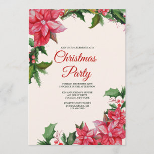 Poinsettia Holiday Party Invitation Kaart
