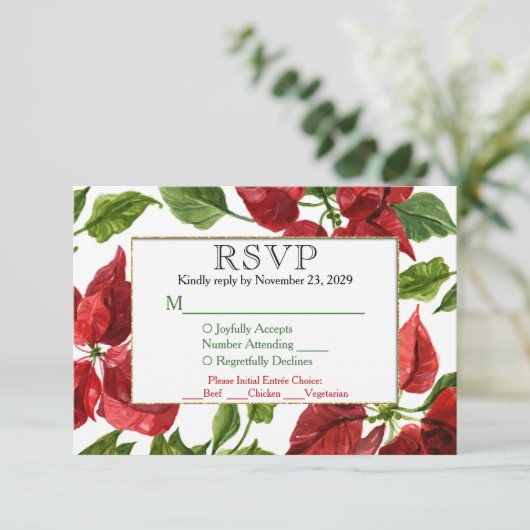 Poinsettia Holiday RSVP Wedding Response w/Meal (Staand voorkant)