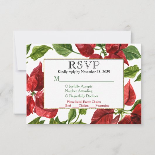 Poinsettia Holiday RSVP Wedding Response w/Meal Kaartje (Voorkant)