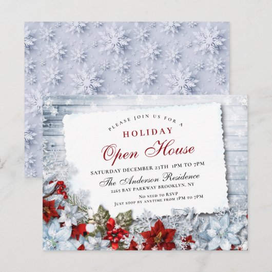 Poinsettia Holiday - Uitnodiging voor Kerstmis (Voorkant / Achterkant)