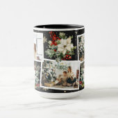 Poinsettia Holly Berries Black Foto Kerstmis Mok (Midden)