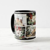 Poinsettia Holly Berries Black Foto Kerstmis Mok (Voorkant links)