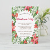 Poinsettia, Holly Berries Corporate Kerstparty Kaart (Staand voorkant)