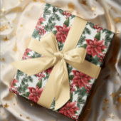 Poinsettia Holly Berries kerst Cadeaupapier
