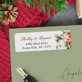 Poinsettia Holly Berry Ivory Floral Holiday Season Etiket