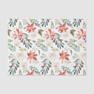 Poinsettia Holly Berry Ivory Floral Holiday Season Tissuepapier