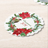 Poinsettia Holly Berry Kerstkrans Kartonnen Onderzetters (Gekanteld)