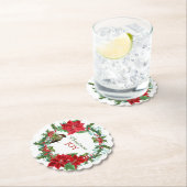 Poinsettia Holly Berry Kerstkrans Kartonnen Onderzetters (Insitu)