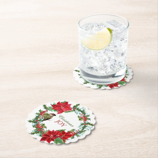 Poinsettia Holly Berry Kerstkrans Kartonnen Onderzetters (Insitu)