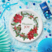 Poinsettia Holly Berry Kerstkrans Papieren Bordje (Feest)