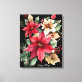 Poinsettia Holly Berry Rood Witte Bloem Kerstmis Canvas Afdruk (Voorkant)