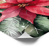 Poinsettia Holly Berry Rood Witte Bloem Kerstmis Foto Afdruk (Hoek)