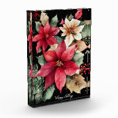 Poinsettia Holly Berry Rood Witte Bloem Kerstmis Fotoblokken (Links)