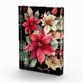 Poinsettia Holly Berry Rood Witte Bloem Kerstmis Fotoblokken (Rechts)