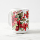 Poinsettia Holly Berry Rood Witte Bloem Kerstmis Koffiemok (Voorkant links)