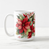 Poinsettia Holly Berry Rood Witte Bloem Kerstmis Koffiemok (Links)