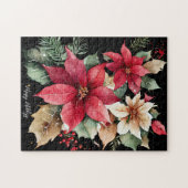 Poinsettia Holly Berry Rood Witte Bloem Kerstmis Legpuzzel (Horizontaal)