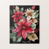 Poinsettia Holly Berry Rood Witte Bloem Kerstmis Legpuzzel (Verticaal)