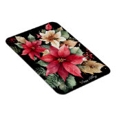 Poinsettia Holly Berry Rood Witte Bloem Kerstmis Magneet (Rechterzijde)