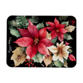Poinsettia Holly Berry Rood Witte Bloem Kerstmis Magneet (Horizontaal)