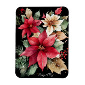 Poinsettia Holly Berry Rood Witte Bloem Kerstmis Magneet (Verticaal)
