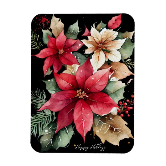 Poinsettia Holly Berry Rood Witte Bloem Kerstmis Magneet (Verticaal)