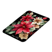 Poinsettia Holly Berry Rood Witte Bloem Kerstmis Magneet (Linkerzijde)