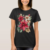 Poinsettia Holly Berry Rood Witte Bloem Kerstmis T-shirt (Voorkant)