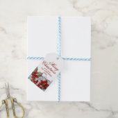 Poinsettia & Holly Berry Rustic Kerstfeestdag Cadeaulabel (Met Touw)