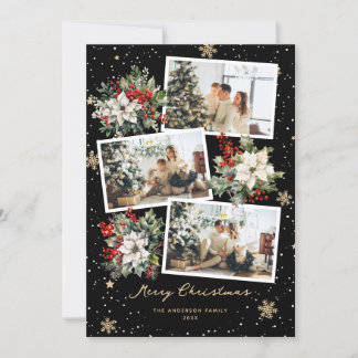 Poinsettia Holly Black Foto Vrolijk Kerstfeest Kaa Feestdagenkaart