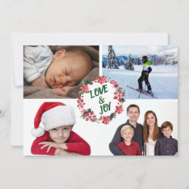 Poinsettia Holly Christmas Wreath Fotosjabloon Feestdagenkaart