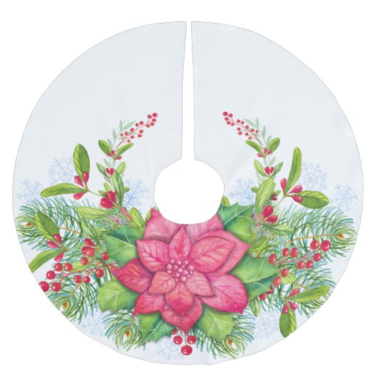 Poinsettia Holly Evergreen Kerstmis Kerstboom Rok (Voorkant)