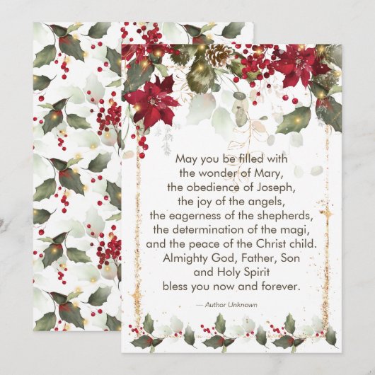 Poinsettia Holly kerstgebed Feestdagenkaart (Voorkant / Achterkant)