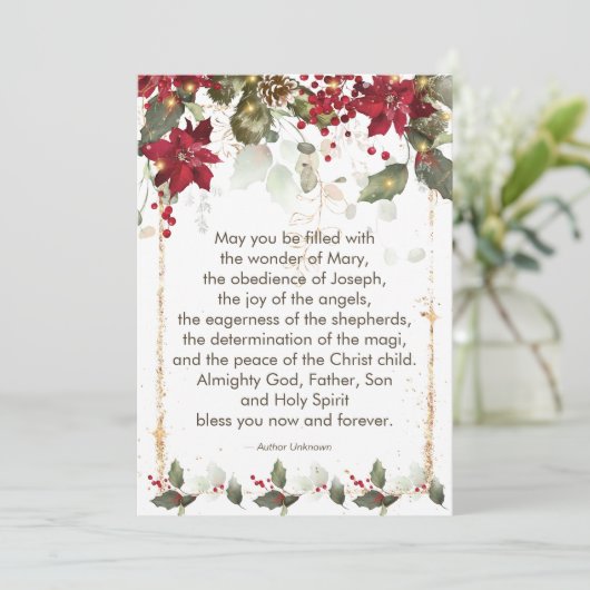 Poinsettia Holly kerstgebed Feestdagenkaart (Staand voorkant)