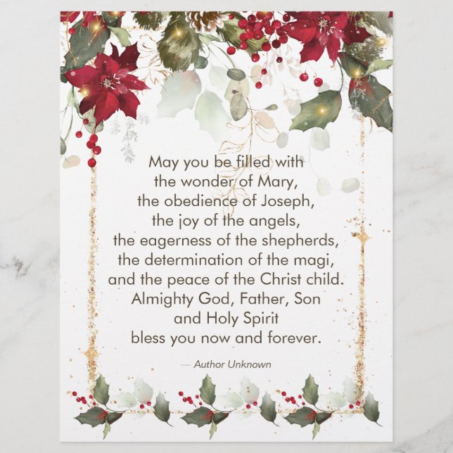 Poinsettia Holly kerstgebed Letterhead Briefhoofd (Voorkant)