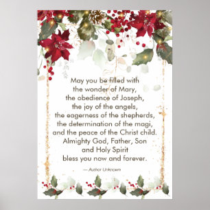 Poinsettia Holly Kerstgebed Poster
