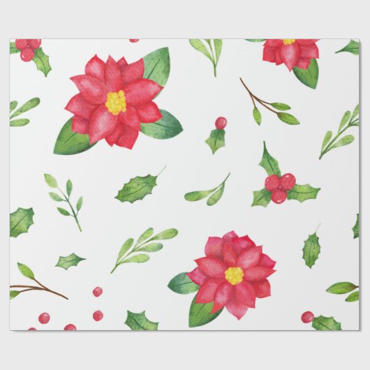 Poinsettia & Holly-kerstinpakpapier Cadeaupapier (Vlak)