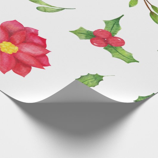 Poinsettia & Holly-kerstinpakpapier Cadeaupapier (Hoek)