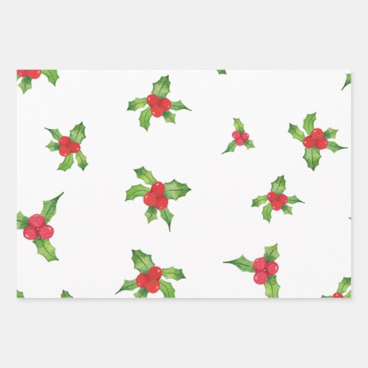 Poinsettia & Holly kerstinpakpapierset Inpakpapier Vel (Voorkant 3)