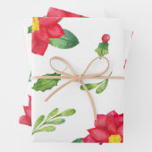Poinsettia & Holly kerstinpakpapierset Inpakpapier Vel (In situ)