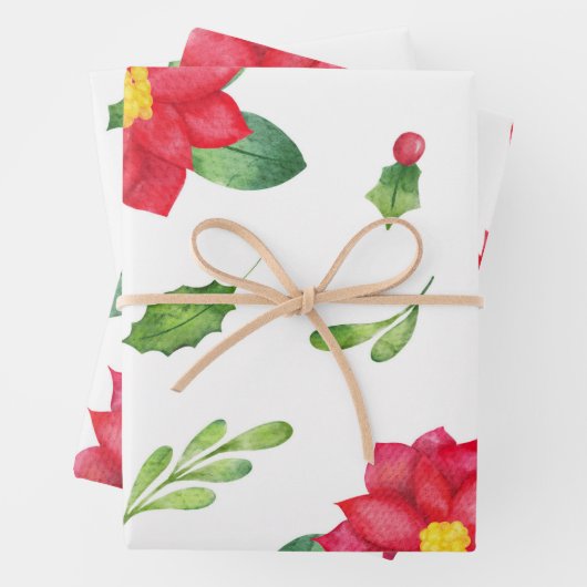 Poinsettia & Holly kerstinpakpapierset Inpakpapier Vel (In situ)